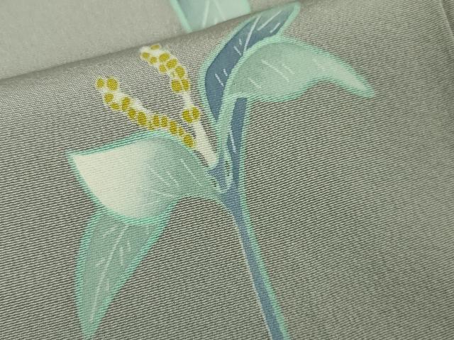 平和屋本店■極上　本加賀友禅作家　由水煌人　訪問着　単衣　藍　枝葉　素鼠色地　逸品　DZAA4913kh5