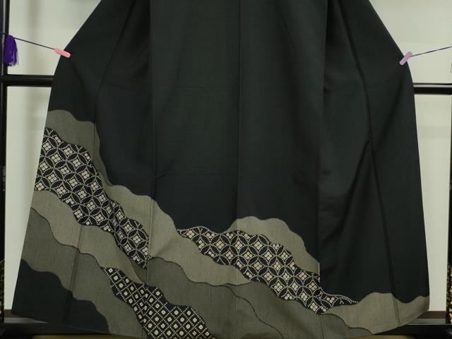 平和屋本店●極上 青山みとも 訪問着 紬地 道長文 黒地 たとう紙付き 逸品 DZAA4916kh5