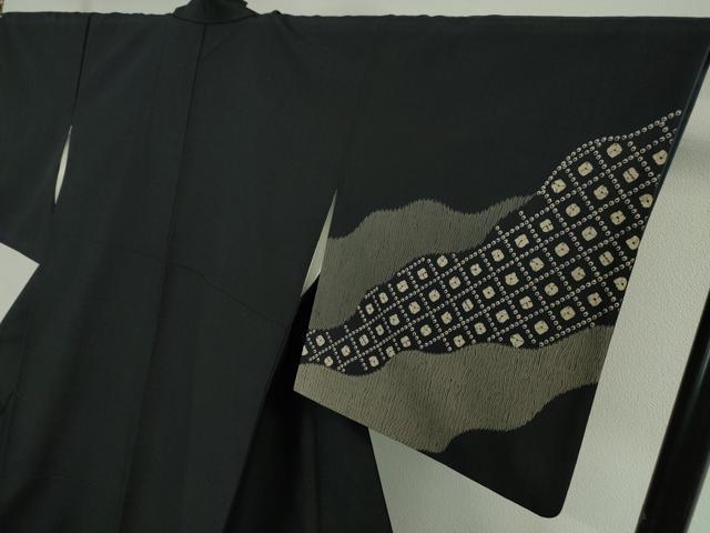 平和屋本店●極上 青山みとも 訪問着 紬地 道長文 黒地 たとう紙付き 逸品 DZAA4916kh5