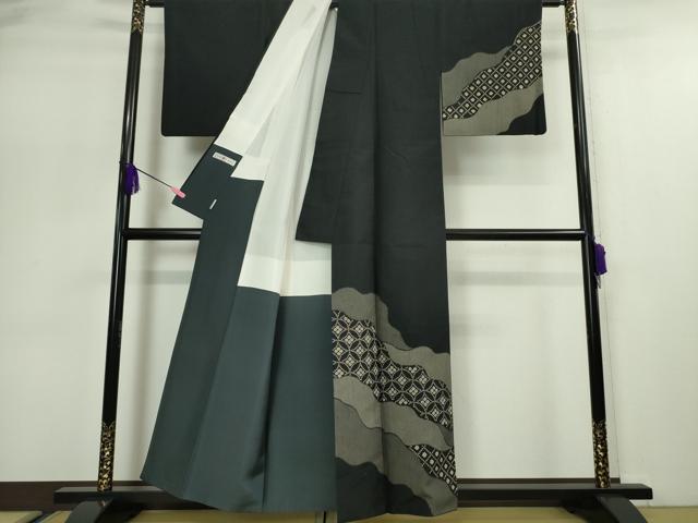 平和屋本店●極上 青山みとも 訪問着 紬地 道長文 黒地 たとう紙付き 逸品 DZAA4916kh5