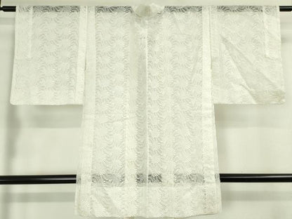 平和屋本店▽極上 長羽織 スリーシーズン 春夏秋 塵除け 刺繍 舞葉文 生成色地 逸品 未使用 DZAA4919kh5