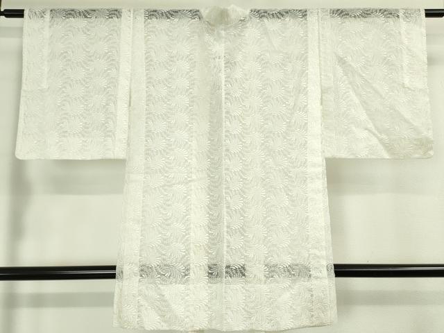 平和屋本店▽極上 長羽織 スリーシーズン 春夏秋 塵除け 刺繍 舞葉文 生成色地 逸品 未使用 DZAA4919kh5
