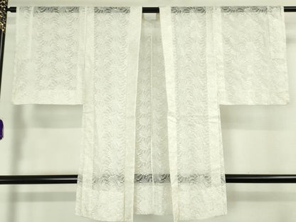 平和屋本店▽極上 長羽織 スリーシーズン 春夏秋 塵除け 刺繍 舞葉文 生成色地 逸品 未使用 DZAA4919kh5