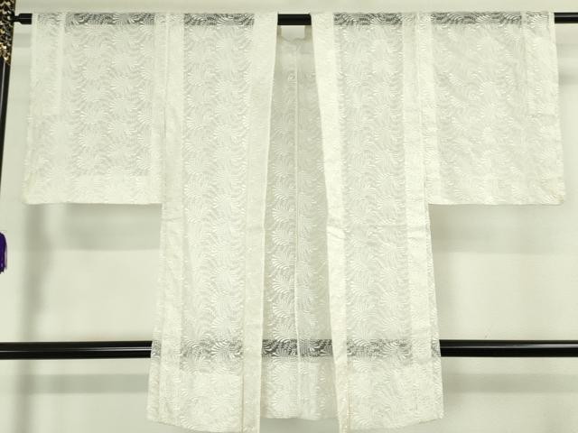 平和屋本店▽極上 長羽織 スリーシーズン 春夏秋 塵除け 刺繍 舞葉文 生成色地 逸品 未使用 DZAA4919kh5