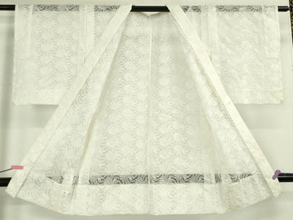 平和屋本店▽極上 長羽織 スリーシーズン 春夏秋 塵除け 刺繍 舞葉文 生成色地 逸品 未使用 DZAA4919kh5