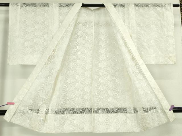 平和屋本店▽極上 長羽織 スリーシーズン 春夏秋 塵除け 刺繍 舞葉文 生成色地 逸品 未使用 DZAA4919kh5