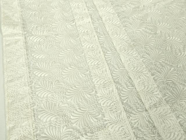 平和屋本店▽極上 長羽織 スリーシーズン 春夏秋 塵除け 刺繍 舞葉文 生成色地 逸品 未使用 DZAA4919kh5