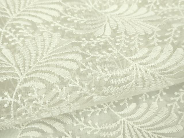 平和屋本店▽極上 長羽織 スリーシーズン 春夏秋 塵除け 刺繍 舞葉文 生成色地 逸品 未使用 DZAA4919kh5