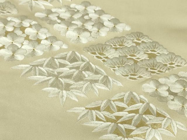 平和屋本店■極上　訪問着　総刺繍　松竹梅　薄卵色地　金糸　逸品　DZAA4945kh5