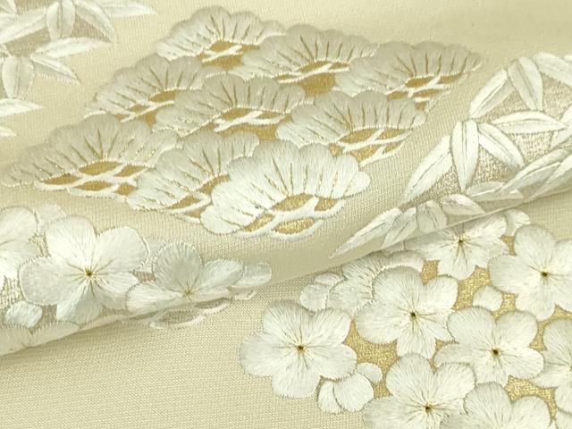 平和屋本店■極上　訪問着　総刺繍　松竹梅　薄卵色地　金糸　逸品　DZAA4945kh5