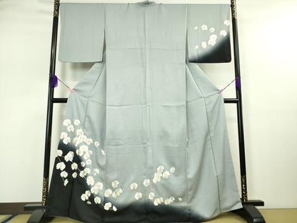 平和屋本店●極上 訪問着 総刺繍 手刺繍 胡蝶蘭 灰青色地 暈し染め 金糸 逸品 DZAA4947kh5