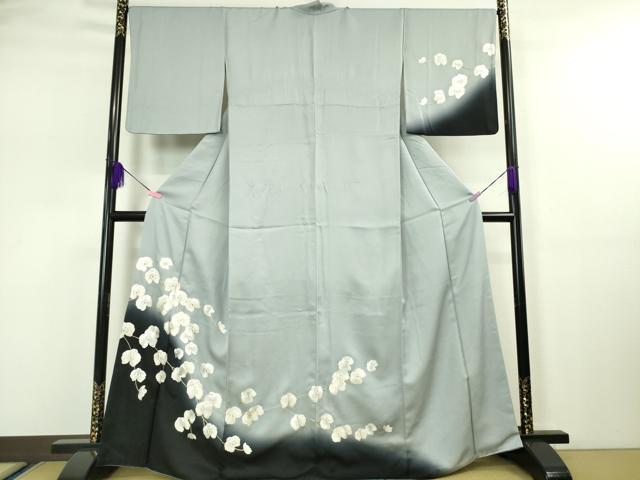 平和屋本店●極上 訪問着 総刺繍 手刺繍 胡蝶蘭 灰青色地 暈し染め 金糸 逸品 DZAA4947kh5