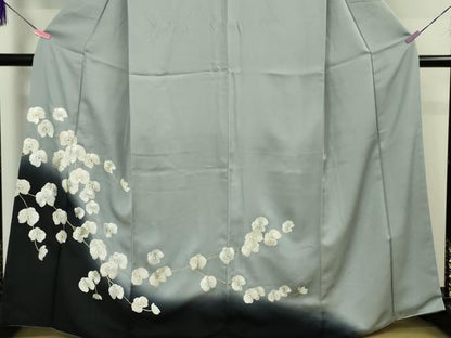 平和屋本店●極上 訪問着 総刺繍 手刺繍 胡蝶蘭 灰青色地 暈し染め 金糸 逸品 DZAA4947kh5