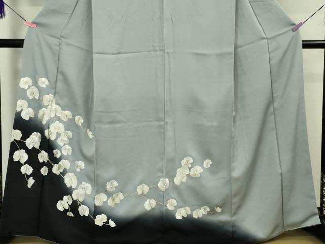 平和屋本店●極上 訪問着 総刺繍 手刺繍 胡蝶蘭 灰青色地 暈し染め 金糸 逸品 DZAA4947kh5