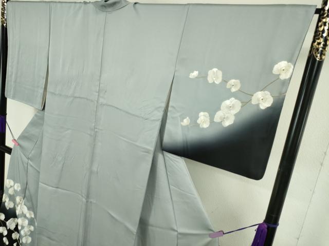 平和屋本店●極上 訪問着 総刺繍 手刺繍 胡蝶蘭 灰青色地 暈し染め 金糸 逸品 DZAA4947kh5
