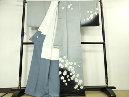 平和屋本店●極上 訪問着 総刺繍 手刺繍 胡蝶蘭 灰青色地 暈し染め 金糸 逸品 DZAA4947kh5