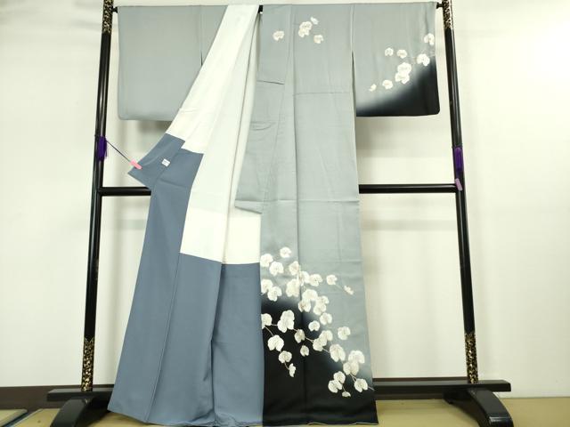 平和屋本店●極上 訪問着 総刺繍 手刺繍 胡蝶蘭 灰青色地 暈し染め 金糸 逸品 DZAA4947kh5