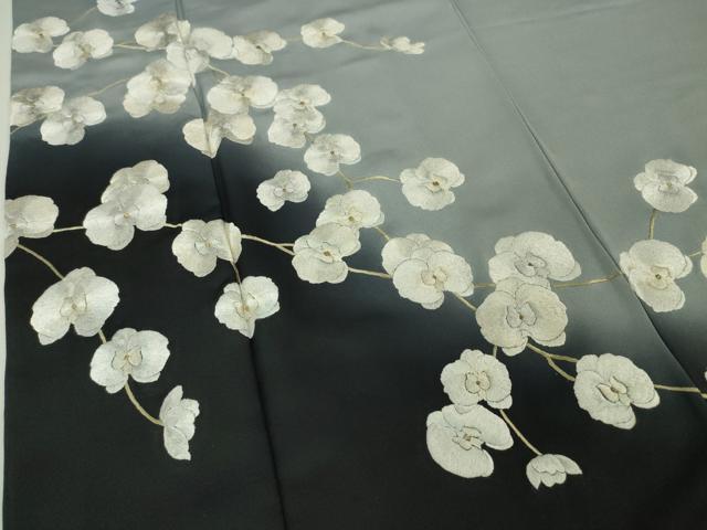 平和屋本店●極上 訪問着 総刺繍 手刺繍 胡蝶蘭 灰青色地 暈し染め 金糸 逸品 DZAA4947kh5