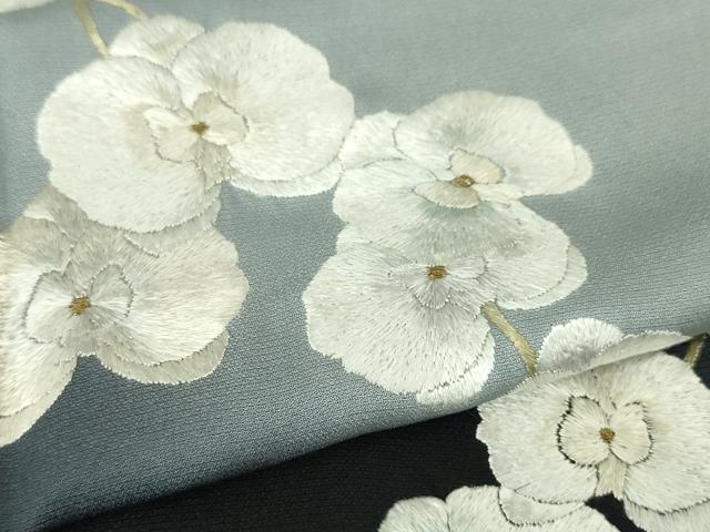 平和屋本店●極上 訪問着 総刺繍 手刺繍 胡蝶蘭 灰青色地 暈し染め 金糸 逸品 DZAA4947kh5