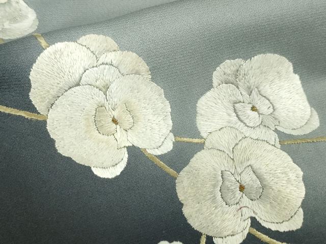 平和屋本店●極上 訪問着 総刺繍 手刺繍 胡蝶蘭 灰青色地 暈し染め 金糸 逸品 DZAA4947kh5