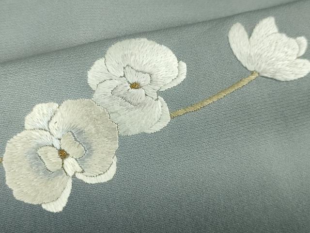 平和屋本店●極上 訪問着 総刺繍 手刺繍 胡蝶蘭 灰青色地 暈し染め 金糸 逸品 DZAA4947kh5