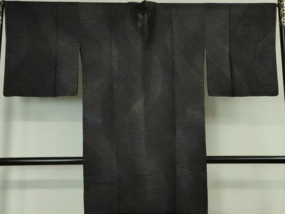 平和屋本店▽極上 道中着 スリーシーズン 春夏秋 塵除け ロング丈 蔦の葉紋紗 黒紅色地 逸品 未使用 DZAA4954kh5