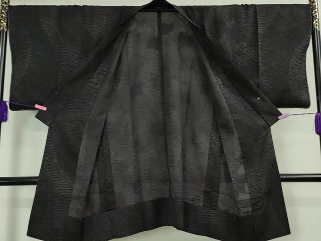 平和屋本店▽極上 道中着 スリーシーズン 春夏秋 塵除け ロング丈 蔦の葉紋紗 黒紅色地 逸品 未使用 DZAA4954kh5