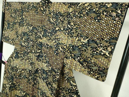 平和屋本店●最高級 訪問着 総刺繍 駒刺繍 宝尽くし 飛鶴文 黒地 金糸 逸品 DZAA4956kh5