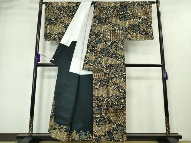 平和屋本店●最高級 訪問着 総刺繍 駒刺繍 宝尽くし 飛鶴文 黒地 金糸 逸品 DZAA4956kh5