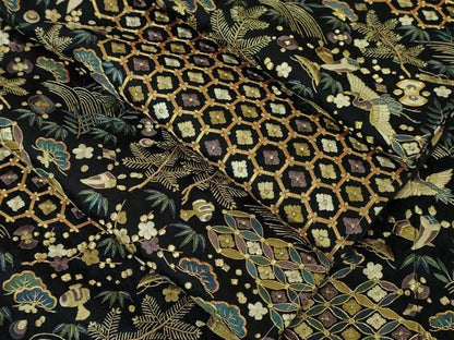 平和屋本店●最高級 訪問着 総刺繍 駒刺繍 宝尽くし 飛鶴文 黒地 金糸 逸品 DZAA4956kh5