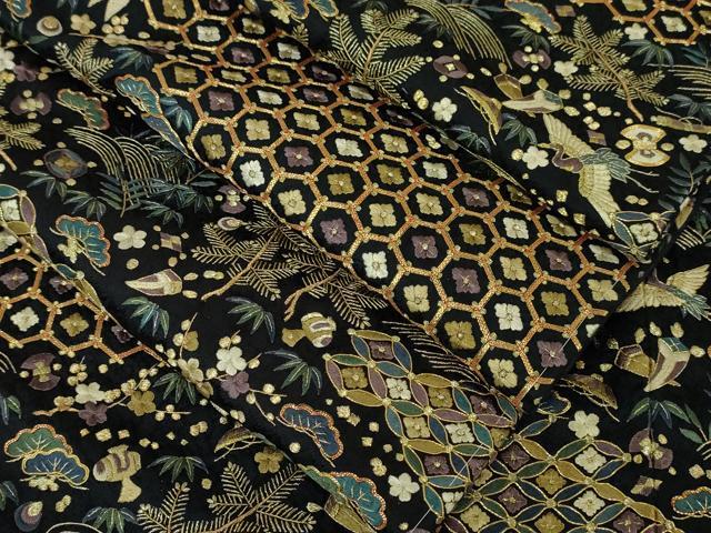 平和屋本店●最高級 訪問着 総刺繍 駒刺繍 宝尽くし 飛鶴文 黒地 金糸 逸品 DZAA4956kh5
