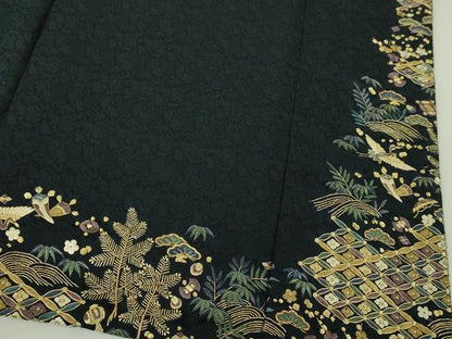 平和屋本店●最高級 訪問着 総刺繍 駒刺繍 宝尽くし 飛鶴文 黒地 金糸 逸品 DZAA4956kh5