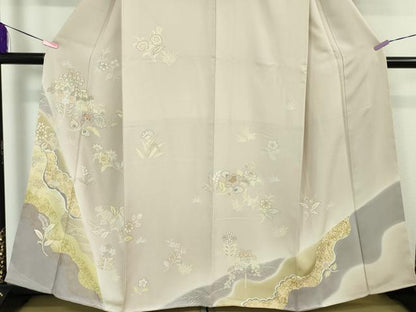 平和屋本店●極上 創業460年・千總 訪問着 刺繍 吉祥花文 薄梅鼠色地 金彩 松坂屋扱い 逸品 未使用 DZAA4958kh5