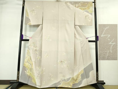 平和屋本店●極上 創業460年・千總 訪問着 刺繍 吉祥花文 薄梅鼠色地 金彩 松坂屋扱い 逸品 未使用 DZAA4958kh5