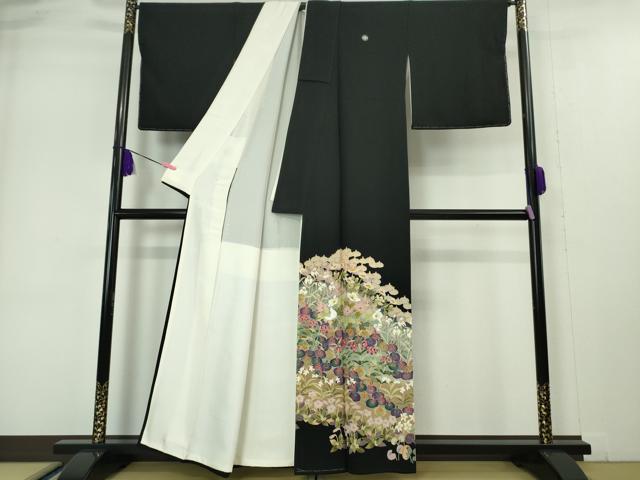平和屋本店●極上 本加賀友禅作家 百貫廣樹 黒留袖 蓮 暈し染め 色紙付き 逸品 DZAA4960kh5