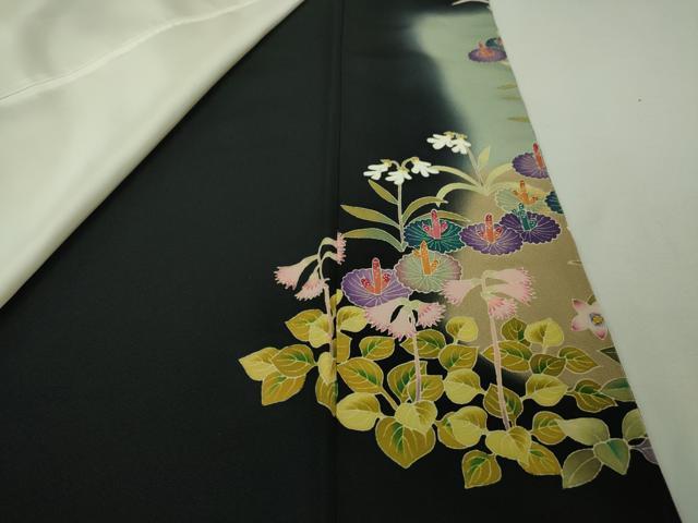 平和屋本店●極上 本加賀友禅作家 百貫廣樹 黒留袖 蓮 暈し染め 色紙付き 逸品 DZAA4960kh5