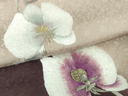 平和屋本店●極上 京の名門 じゅらく謹製 帝王紫 蘇州刺繍 訪問着 総刺繍 胡蝶蘭 雪輪 暈し染め 金銀糸 反端付き 逸品 未使用 DZAA4962kh5