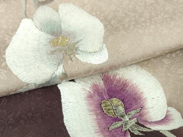 平和屋本店●極上 京の名門 じゅらく謹製 帝王紫 蘇州刺繍 訪問着 総刺繍 胡蝶蘭 雪輪 暈し染め 金銀糸 反端付き 逸品 未使用 DZAA4962kh5