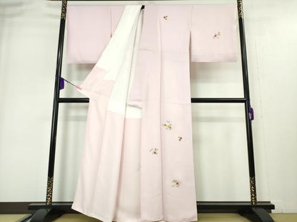 平和屋本店●希少　京都祇園の老舗 ぎをん齋藤　付下げ　総刺繍　駒刺繍　小花縫　撫子色地　金糸　たとう紙・反端付き　逸品　DZAA4965kh5