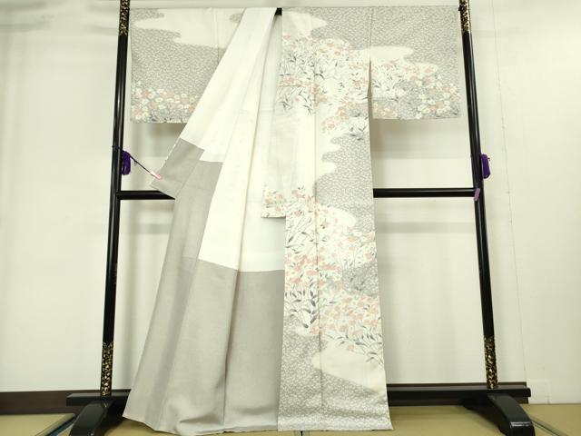 平和屋本店●極上 石川県指定無形文化財 牛首紬 白山工房 手織り 訪問着 舞蝶草花文 証紙付き 逸品 DZAA4971kh5