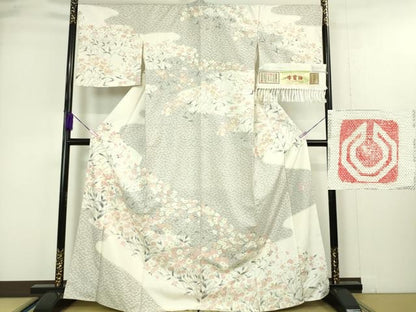 平和屋本店●極上 石川県指定無形文化財 牛首紬 白山工房 手織り 訪問着 舞蝶草花文 証紙付き 逸品 DZAA4971kh5