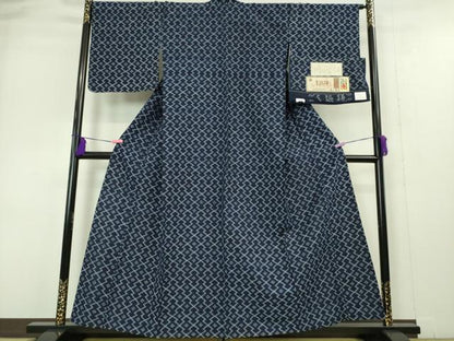 平和屋本店●極上 弓浜絣 単衣 松皮菱 綿 証紙付き 逸品 DZAA4972kh5