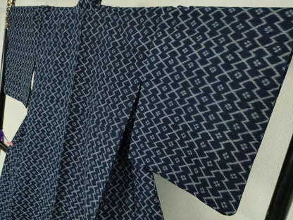 平和屋本店●極上 弓浜絣 単衣 松皮菱 綿 証紙付き 逸品 DZAA4972kh5