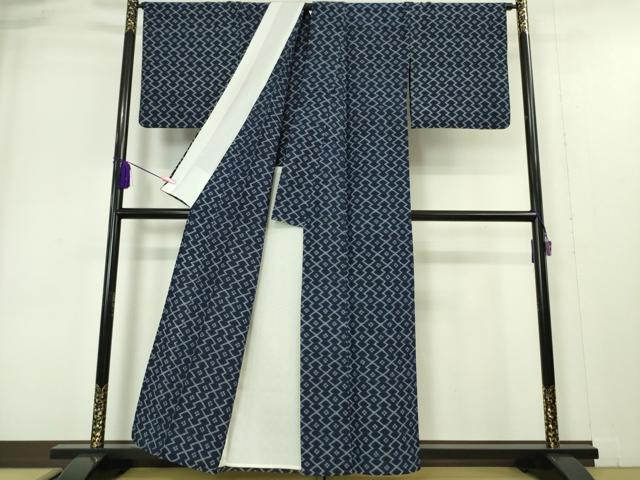 平和屋本店●極上 弓浜絣 単衣 松皮菱 綿 証紙付き 逸品 DZAA4972kh5