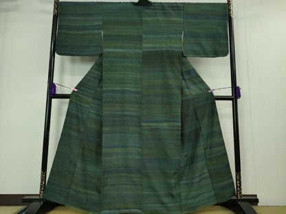 平和屋本店●極上 郡上紬 草木染 横縞 逸品 DZAA4976kh5