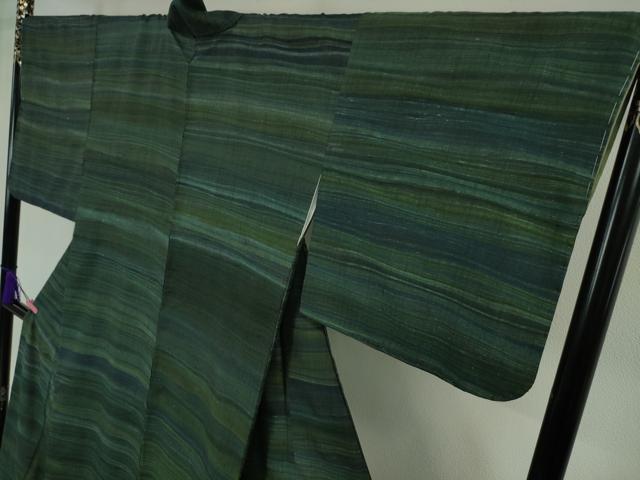 平和屋本店●極上 郡上紬 草木染 横縞 逸品 DZAA4976kh5