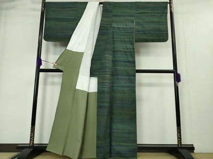 平和屋本店●極上 郡上紬 草木染 横縞 逸品 DZAA4976kh5
