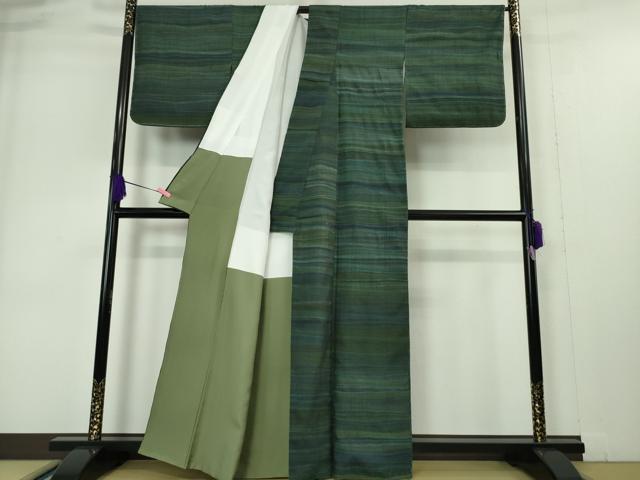 平和屋本店●極上 郡上紬 草木染 横縞 逸品 DZAA4976kh5