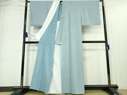 平和屋本店▽極上 人間国宝重要無形文化財 小宮康助 人間国宝児玉博 江戸小紋 単衣 両面染 ござ目 水色 三越扱い 反端付き 逸品DZAA4988kh5