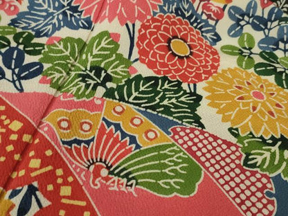 平和屋本店●極上 和染紅型 栗山紅型 栗山吉三郎 振袖 舞蝶花文 鬼しぼ縮緬 黒地 逸品 DZAA4990kh5
